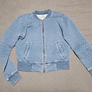 Marine Layer Washed Blue Quilted Bomber Jacket